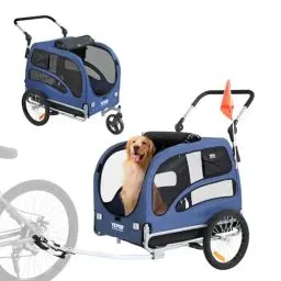 Produktbild: VEVOR Hundeanhänger 45 kg 2in1 Fahrradanhänger Kohlenstoffstahl + 600D Oxford-Gewebe + PP faltbar 1440 x 725 x 845 mm als Anhänger 1320 x 725 x 920 mm als Kinderwagen Hundebuggy Jogger Anhänger Blau