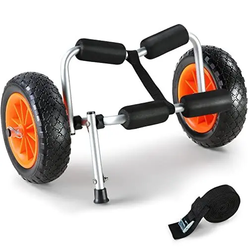 Produktbild: VEVOR Unisex faltbar aus 2mm Aluminiumlegierung 600x360x320mm bis 113kg belastbar Kajakwagen Kanuwagen, Schwarz & Oranage, 600 x 360 x 320 mm