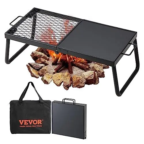 Produktbild: VEVOR Klappbarer Grillrost 57 x 28,5 x 23 cm, 6 kg Belastbar Tragbarer Reisegrill Outdoor Campinggrill, Grillgitter + Grillplatte für Gartenpartys, Picknick, Terasse