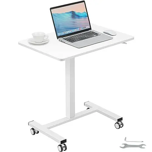 Produktbild: VEVOR Laptoptisch Höhenverstellbar 713–1118 mm Notebooktisch Projektionstisch, Weiß Laptoptisch Rollbar 690 x 480 mm Mobiler Schreibtisch Pflegetisch Computerschreibtisch Workstation Stand up Computer