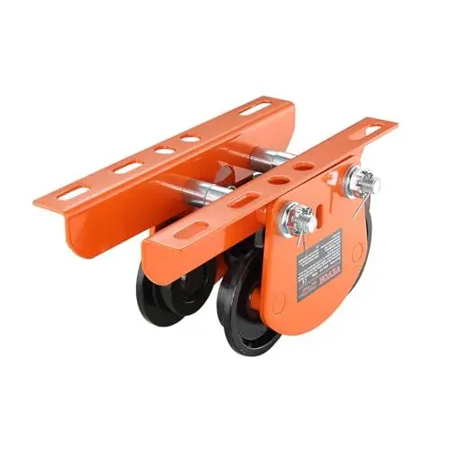 Produktbild: VEVOR Laufkatze 0,5Tonnen Tragfähigkeit Hallenkran 60-120mm Einstellbare Breite Kran 268x227x108mm Rollfahrwerk Doppelrad-Design Handfahrwerk für I- und H-Trägern Hallenkran Ladekran