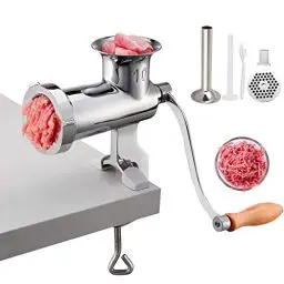 Produktbild: VEVOR Manuelle Fleischmühle, alle Teile Edelstahl, handbetriebene Fleischmahlmaschine mit Tischklemme, 2 Schleifplatten & Wurstfüller, ideal für Zuhause Küche Restaurant Metzgergeschäft, Silber