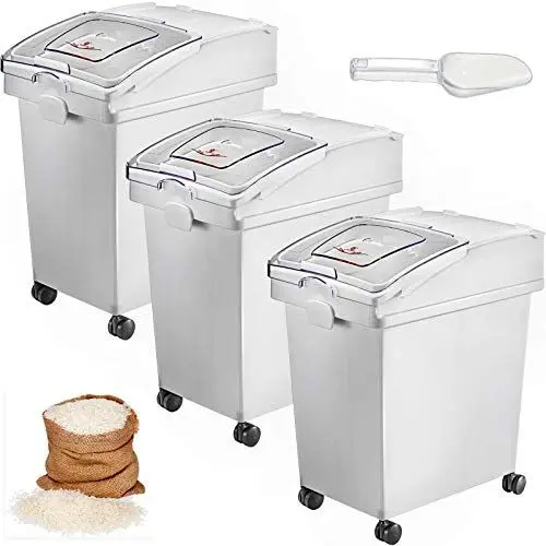 Produktbild: VEVOR Mehl und Reis Behälter Kapazität 15 kg, 3 Stück Aufbewahrungsbox Küche 25 x 35,5 x 43 cm, dreifach Vorratsdosen weiß Speicherung für Getreide und anderen Trockenwaren