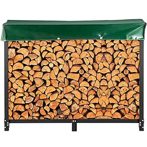 Produktbild: VEVOR Kaminholzregal 2,4 m Outdoor Schwarz Kaminholzregal Ständer Stahl Outdoor Holzregal Kaminholzhalter mit Tragkraft 100 lbs Abdeckung & Kaminbesteck-Set Firewood Log Rack 8ft