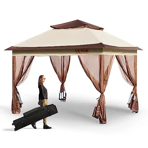 Produktbild: VEVOR Pavillon 334x334x281cm Gartenzelt PU-beschichtetes 250D-Oxford-Gewebe Faltpavillon inkl. Aufbewahrungstasche Partyzelt 8-10 Personen Pop up Zelt Faltzelt Gartenpavillon ideal für Campingausflug
