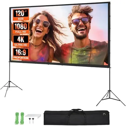 Produktbild: VEVOR Projektion Beamer Leinwand mit Ständer 120 Zoll HD 4K Outdoor Indoor Projektor Screen Schnelles Klappbare Tragbare Filmleinwand 16: 9 für Heimkino, Camping und Freizeitveranstaltungen Schwarz