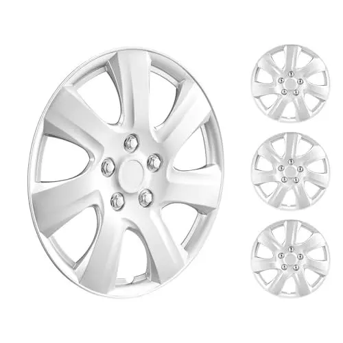 Produktbild: VEVOR Radkappen Radnabenkappen Felgenabdeckung 4 STK. für 16 Zoll Durchmesser, Radkappe (440 x 53 mm) mit Druckknopf & Ventildüsenloch, ABS- und PC-Radkappe mit hoher Steifigkeit wetterfest Silber