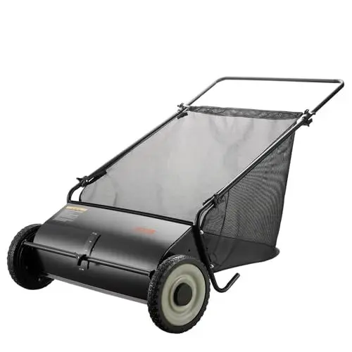 Produktbild: VEVOR Rasenkehrer 66 cm Rasenkehrmaschine Manuell 99L Fassungsvermögen des Fangkorbs Laub- und Rasensammler Spindelmäher 112x67x90cm Handspindelmäher verstellbar zum Aufkehren von Laub Grasschnitt