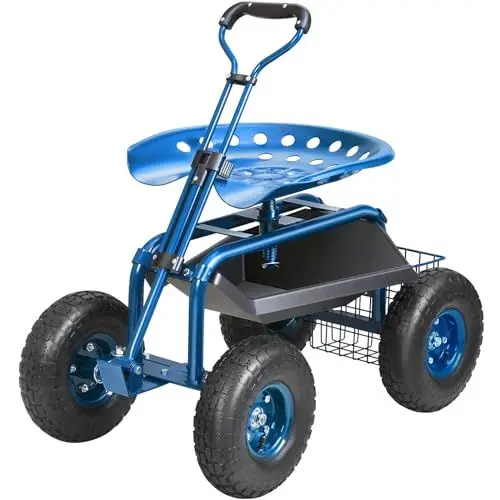 Produktbild: VEVOR Rollsitz Werkstattwagen aus Stahl bis 136kg belastbar Gartenwagen mit 25cm Griff und 45-54cm höhenverstellbarem Sitz Rollwagen 30PSI Reifendruck Arbeitssitz Gartensitz blau