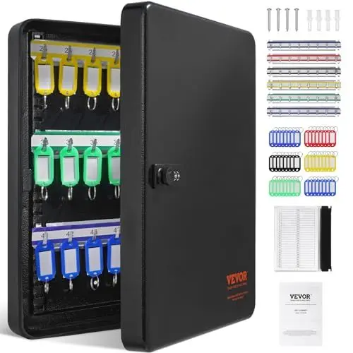 Produktbild: VEVOR Schlüsselschrank Schlüsselkasten 48 Schlüssel, Schwarz Schlüsselbox Schlüsseltresor Einstellbar, Abschließbarer Schlüsselschrank mit 6 x Schlüsselhaltern, 2 x Schlüsseln & 1 x Karteikarte