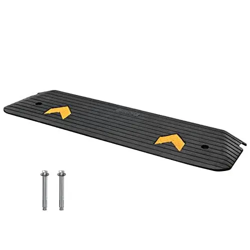 Produktbild: VEVOR Schwellenrampe Vollgummi Türschwellenrampe 15Tonnen Tragfähigkeit Bordsteinrampe mit Kanal 113x24,1x2,5cm Rollstuhlrampe Auffahrrampe Gummirampe Ideal für Boden Bordsteinkanten, Schwarz & Gelb