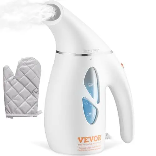 Produktbild: VEVOR Tragbare Dampfglätter Dampfbügler 900 W Reisebügeleisen 180 ml max. Nutzkapazität, Dampfglätter Kein Bügelbrett erforderlich, Weißer Dampfglätter mit Anti-Hitze-Handschuhen & 365,76 cm Kabel