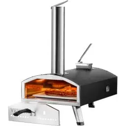 Produktbild: VEVOR Tragbarer Outdoor-Ofen, 30 cm Pizzaofen, Pellets & Chips & Holzkohle, Pizzagrill mit Eisenspray, Inkl. Pizzastein, wasserdichter Abdeckung, Schaufel, Ideal für Camping & Garten, Schwarz