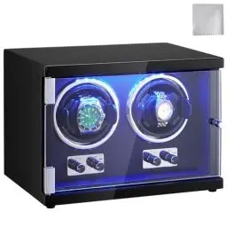 Produktbild: VEVOR Uhrenbeweger, Automatik-Uhrenbeweger, Watch Winder, Uhrenbeweger für Automatikuhren, Automatischer Uhrenbeweger mit Platz für 2 Uhren, LED Beleuchtung, 150–207 mm Einstellbare Riemenlänge