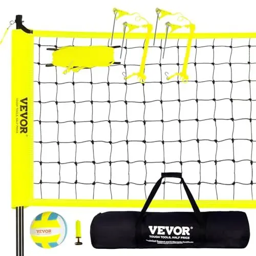 Produktbild: VEVOR Volleyballnetz Höhenverstellbar Volleyballnetz Set, Tragbarer Beachvolleyball-Netz, Outdoor Volleyballnetz Faltbare Volleyballnetz mit Volleyball & Tragetasche, für Garten Strand Rasen usw.