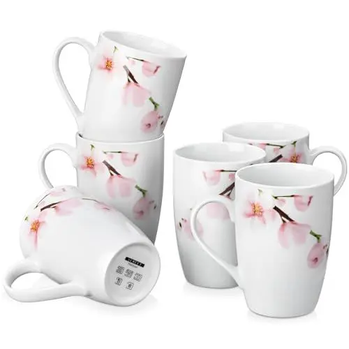 Produktbild: VEWEET ANNIE kaffeetassen set 6er, 480 ml kaffeebecher porzellan, Kaffeetassen Set groß mit Henkel, Kaffeetassen, Tassen, Kaffeetasse groß, Geeignet für verschiedene Getränke