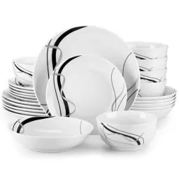 Produktbild: VEWEET FIONA 24-teiliges Geschirrset 6 Personen, Porzellan Geschirr Set - Schüssel- und Teller Set, Tafelservice Kombiservice mit je 6 Speiseteller, Dessertteller, Suppenteller und Müslischalen