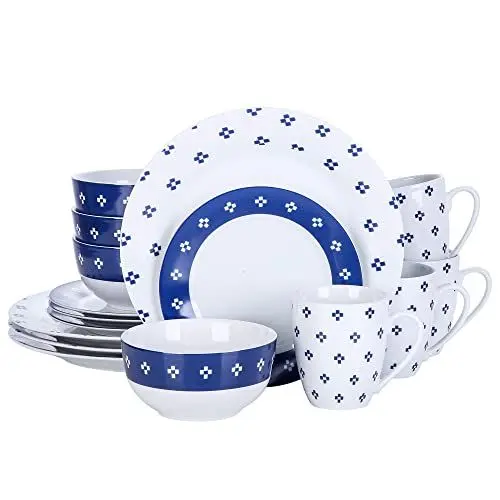 Produktbild: VEWEET Geschirrset 4 Personen, 16-tlg. Porzellan Tafelservice, Modernes Kombiservice mit Speisetellern, Desserttellern, Müslischalen & Kaffeebechern, Spülmaschinen- & Mikrowellengeeignet, Serie EDWIN