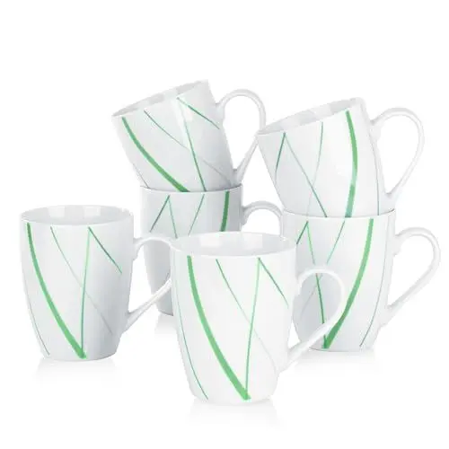 Produktbild: VEWEET, Porzellan Kaffeebecher 'Aviva' 6-teilig Set | Füllmenge 350 ml, Höhe 10,2 cm | Ergänzung zum Tafelservice 'Aviva' | Teetassen für 6 Personen, AVIVA-6MUG, Grün