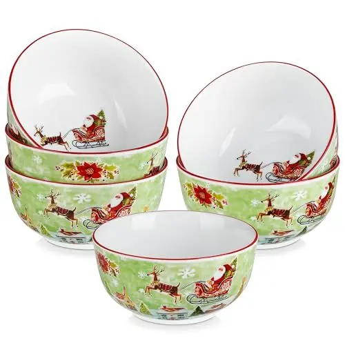 Produktbild: VEWEET, Serie XMAS, Müslischalen Weihnachten 6er-Set, 720 ml Müsli-Schüsseln Weihnachten, Weihnachtsgeschirr aus Porzellan, Müslischüsseln, Suppenschalen für Suppe, Salat, Obst usw