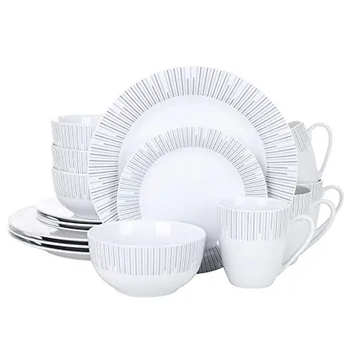 Produktbild: VEWEET Geschirrset 4 Personen, 16-tlg. Porzellan Tafelservice, Modernes Kombiservice mit Speisetellern, Desserttellern, Müslischalen & Kaffeebechern, Spülmaschinen- & Mikrowellengeeignet, Serie FRAME