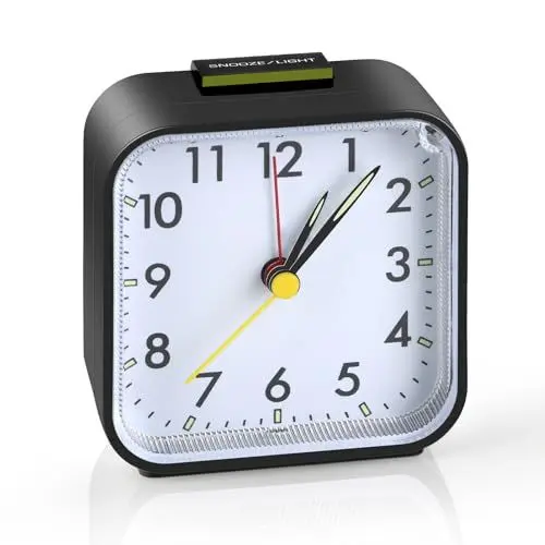 Produktbild: VFANDV Wecker Analog, Quarzwecker mit Lauter Alarm Nachtlicht Schlummerfunktion Batteriebetrieben Wecker Analog Ohne Ticken Tragbarer Reisewecker Wecker für Schlafzimmer Büro (Schwarz)