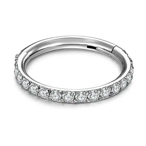 Produktbild: VFUN 16G 316L Chirurgenstahl Hinged Clicker Ring Septum Piercing Nasenpiercing für Damen Herren CZ Inlaid Helix Knorpel Piercing Ohr 8MM -Silber