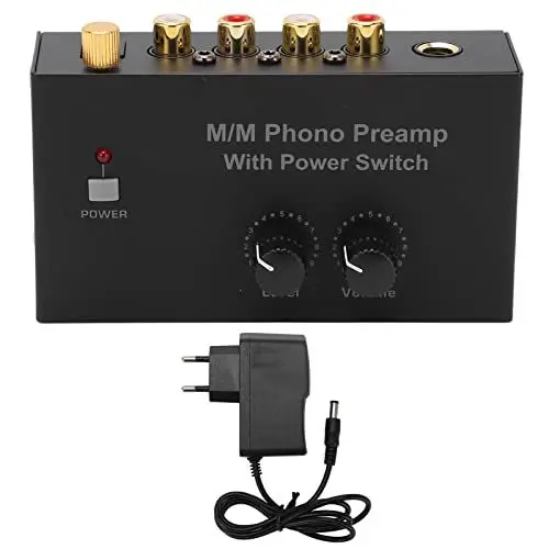 Produktbild: VGEBY Phono-Vorverstärker, Cinch-Eingangs-Ausgangspegel Plattenspieler-Lautstärkeregler-Vorverstärker mit Schalter für Audiogeräte Soundboxen