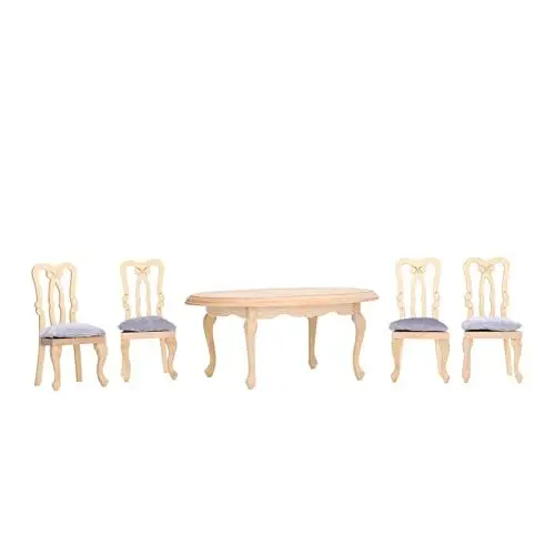 Produktbild: VGEBY Puppenhaus Tisch Stuhl, 1:12 Puppenhaus Holz Esstisch Stuhl Modell Set Lebensechte Miniatur Möbel Wohnkultur