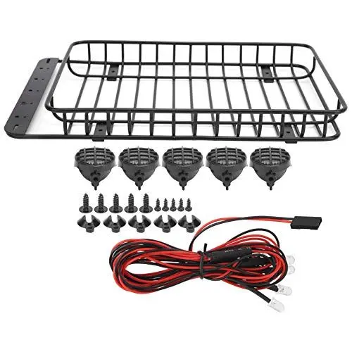 Produktbild: VGEBY RC Gepäckträger, Metall RC Auto Dach Gepäckträger mit LED-Lichtset Teile passend für Traxxas -4 / Axial SCX10 90046 RC Car