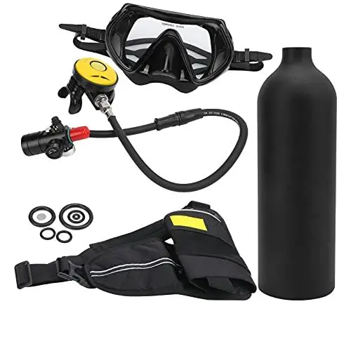 Produktbild: SPYMINNPOO 1L Tauchflaschen-Set, Mini-Tauchflaschen-Tauchset mit Entlüftungsventil, Tauchergurt, Taucherbrille für Unterwassererkundung (Black)