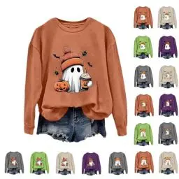 Produktbild: VgguDoe Damen Pullover,Halloween Pullover Damen Geist,Pumpkin Sweater,Halloween Kostüm,Sweatshirts für Women,Kuschelpullover Frauen,Womens Loose Tops 1-5-orange L