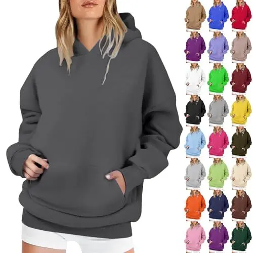 Produktbild: VgguDoe Hoodie Schwarz,Oversized Hoodie,Kapuzenpullover Damen,Sweatshirts für Damen,Fashion Women,Herbst Klamotten Frauen,Hoodies Y2K 1-1-dunkelgrau M