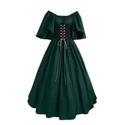Produktbild: VgguDoe Mittelalter Kleidung Damen,Renaissance Kleid Damen,Halloween Kostüm,Grünes Langes Kleid,Halloween Vintage Kostüme,Frauen Halloweenkleid,Piratenkleid Lang 1-4-Grün M