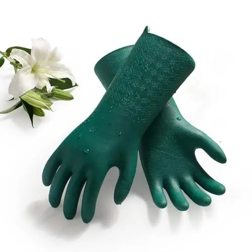 Produktbild: Vgo... 1 Paar Innovative gefütterte Geschirrspülhandschuhe Lange Ärmel Handschuhe für Küchen-, Badezimmerreinigung, Gartenarbeit, Haustierpflege, Malerei (TP1117)