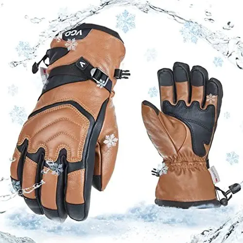 Produktbild: Vgo... Skihandschuhe aus Rindsleder für Männer & Frauen, Schnee-Handschuhe, Outdoor Handschuhe, wasserdicht, 3M Thinsulate,-30℃/-22°F (CA2468FW)