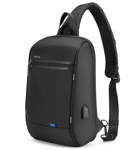 Produktbild: VGOAL Sling Bag für Männer und Frauen, 10,1 Zoll Laptop wasserdicht Sling Rucksack Crossbody Schulter mit USB-Ladeanschluss Umhängetasche