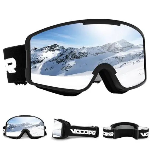 Produktbild: Vgooar Skibrille, OTG Zylindrischen Linse Skibrille mit Verstellbaren Langen Trägern, 100% UV-Schutz Anti-Beschlag Schneebrille für Herren und Damen