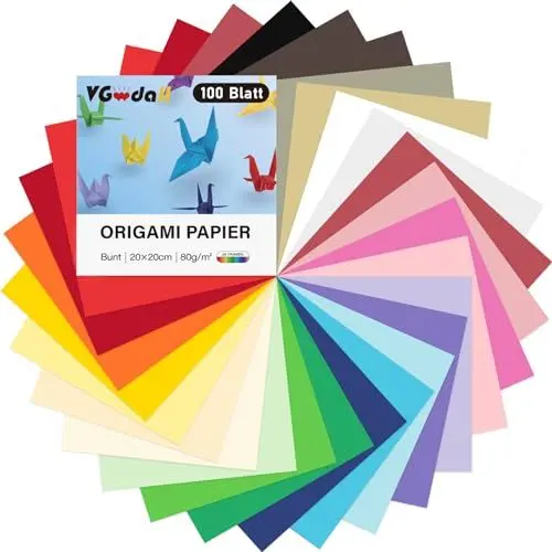 Produktbild: VGOODALL 100 Blatt Buntes Origami Papier, 25 Farben Bastelkarton 20 x 20 cm Farbigen Kopierpapier für DIY Bastelprojekte Basteln 80 g/m²