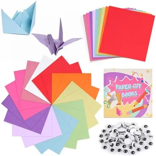 Produktbild: VGOODALL 120 Blatt Origami Papier, Buntes Papier 15 x 15cm Doppelseitig Faltpapier Bastelpapier mit Selbstklebende Wackelaugen für Kinder DIY