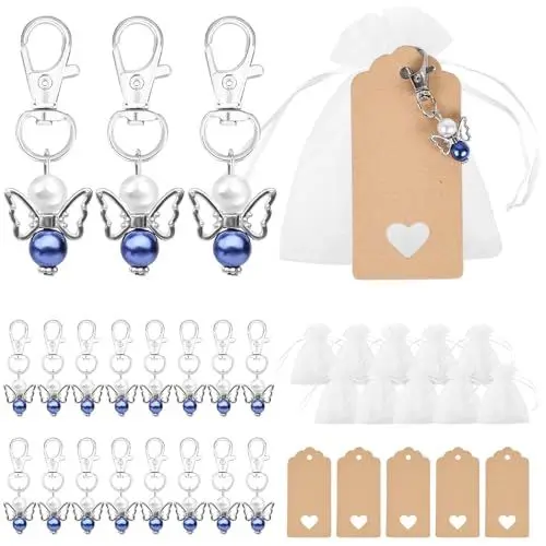 Produktbild: VGOODALL 20 Stück Schutzengel Anhänger, Mini Engels Schlüsselanhänger Hochzeit Schutzengel Mit Organzabeutel Kraftpapier für Hochzeit Gastgeschenke Geschenk Taufe Gastgeschenke