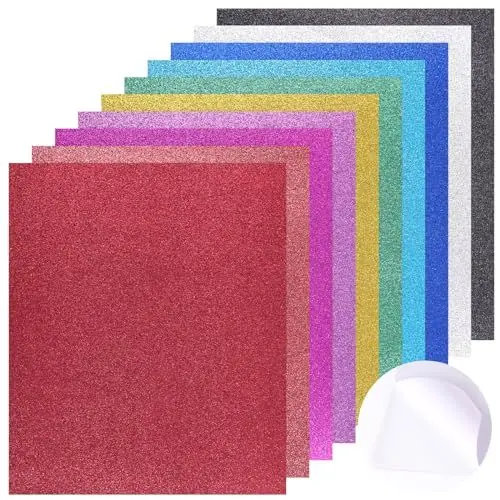 Produktbild: VGOODALL 28 Blatt Glitzerkarton, 10 Farben A4 Selbstklebender Tonpapier 29,7 x 21 cm Glitzer Bastelpapier zum Basteln und Gestalten