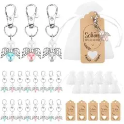 Produktbild: VGOODALL 40 Stücke Schutzengel Anhänger, Schlüsselanhänger +Organza Beutel +Kraftpapier Anhänger für Abschiedsgeschenk Glücksbringer Gastgeschenke Taufe Hochzeit Konfirmation