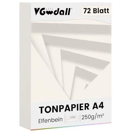 Produktbild: VGOODALL 72 Blatt A4 Kartenkartons Elfenbein (250g/m2),Tonkarton Papier Tonpapier Zeichenpapier Tonpapier Dickes Bedruckbares Bastelpapier Set zum Basteln DIY Kreativ Zubehör für Fotoalben