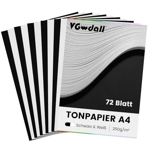 Produktbild: VGOODALL 72 Blatt Tonpapier A4 250 g/m², 36 Blatt Weiß und 36 Blatt Schwarzes Papier Fotokarton für Scrapbooking, Gestalten von Karten, Basteln