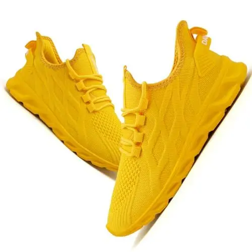 Produktbild: VGPSFN Herren Laufschuhe Sneakers Schuhe Sportschuhe Turnschuhe Straßenlaufschuhe Joggen Tennis Walkingschuhe Slip on Wandern Leichte Atmungsaktive Freizeit Lauftraining Gym Sport Gelb EU 46