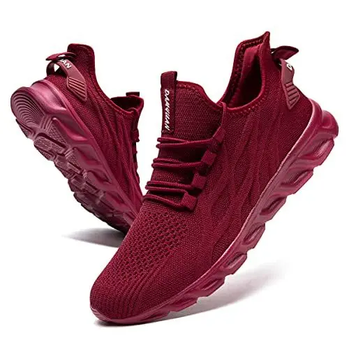 Produktbild: VGPSFN Herren Laufschuhe Sneakers Schuhe Sportschuhe Turnschuhe Straßenlaufschuhe Joggen Tennis Walkingschuhe Slip on Wandern Leichte Atmungsaktive Freizeit Lauftraining Gym Sport Rotwein EU 46