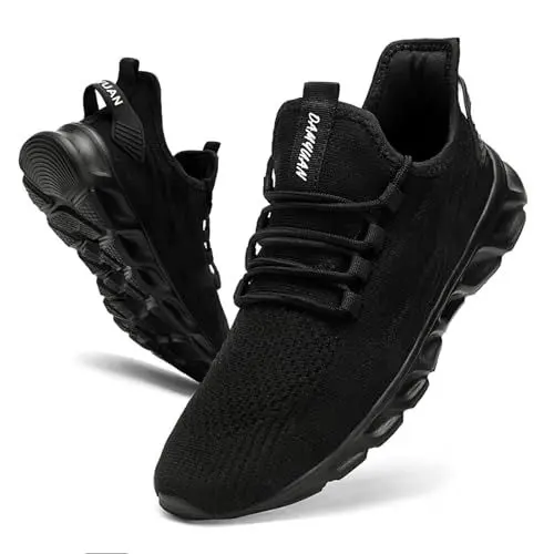 Produktbild: VGPSFN Herren Laufschuhe Sneakers Schuhe Sportschuhe Turnschuhe Straßenlaufschuhe Joggen Tennis Walkingschuhe Slip on Wandern Leichte Atmungsaktive Freizeit Lauftraining Gym Sport Schwarz EU 43