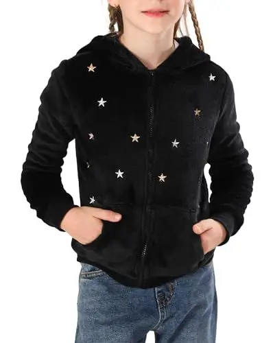 Produktbild: V.&GRIN Fleecejacke Kinder mit Kapuze Langarm Kuschelige Sweatjacke Mädchen Zip Up Hoodie Herbst Kapuzenpullover Coole Kleidung Gr.105 bis 155cm