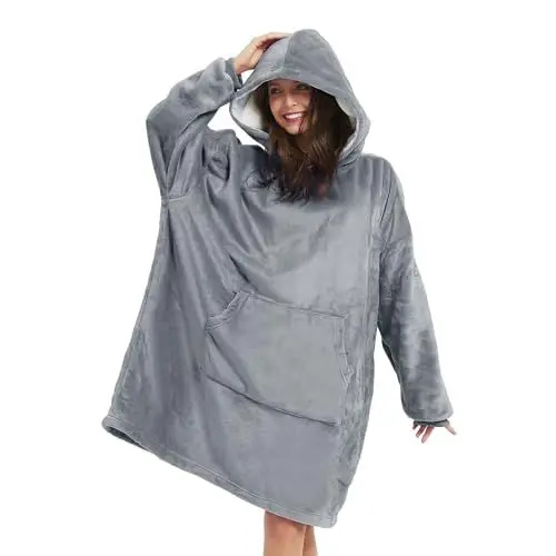 Produktbild: V.&GRIN Übergroße Kapuzen-Decke, Weicher Flauschfleece-Pullover Sweatshirt für Frauen Männer Kinder – Familienlook in Übergröße XXL​ Dunkelgrau